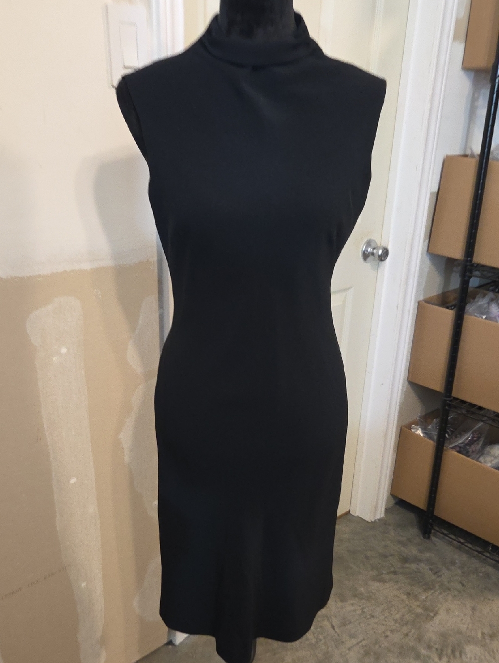 Ralph Lauren Classic Black Sleeveless Mock Neck Dress Elegant Sheath Midi Date